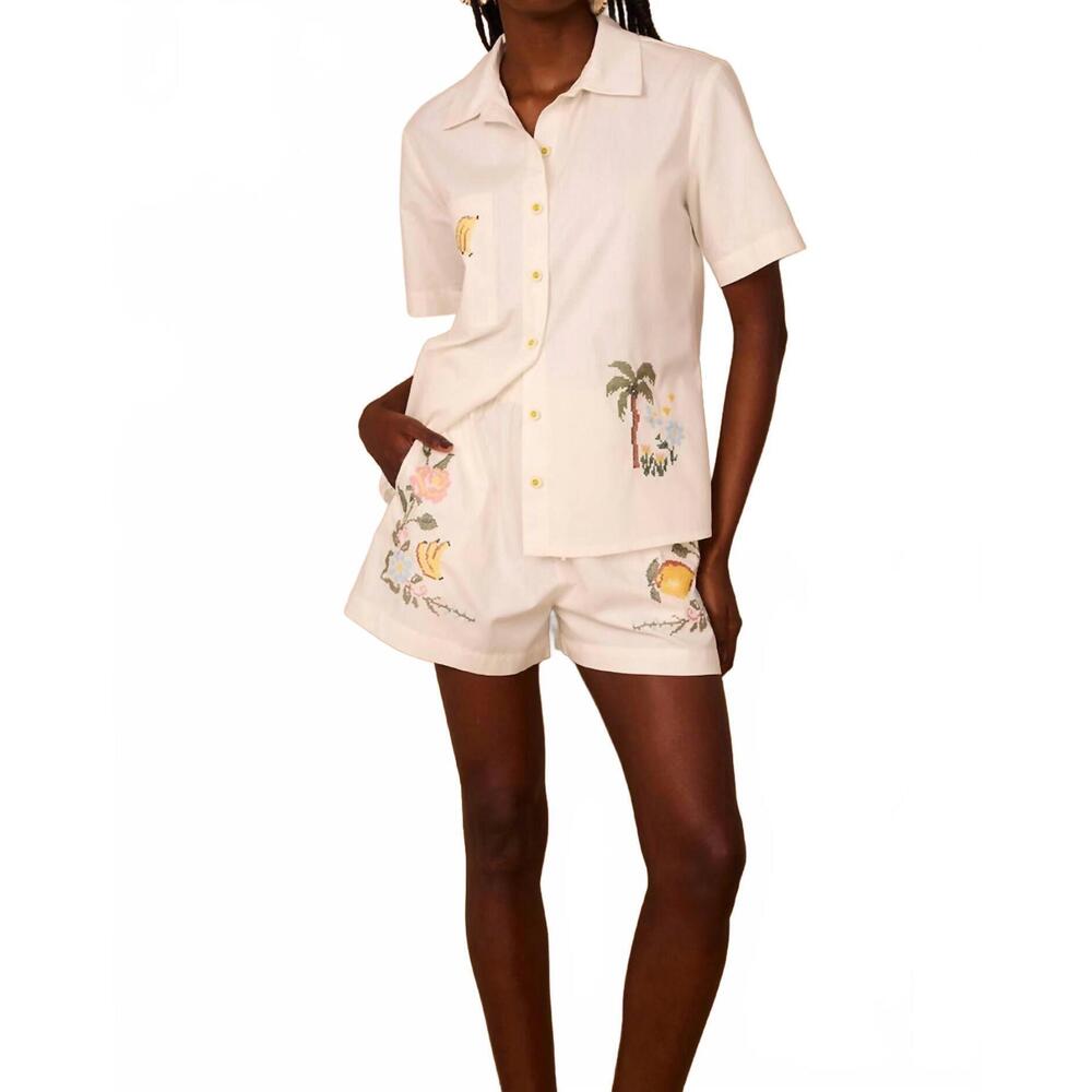 NEW DRESS TO tropical embroidered shorts in white